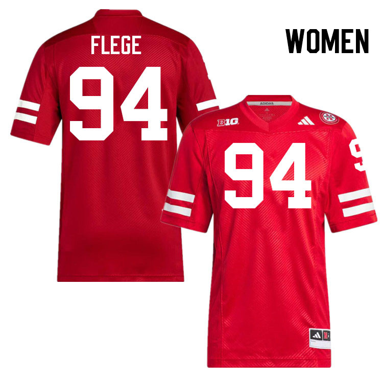 Women #94 Aidan Flege Nebraska Cornhuskers College Football Jerseys Stitched Sale-Scarlet